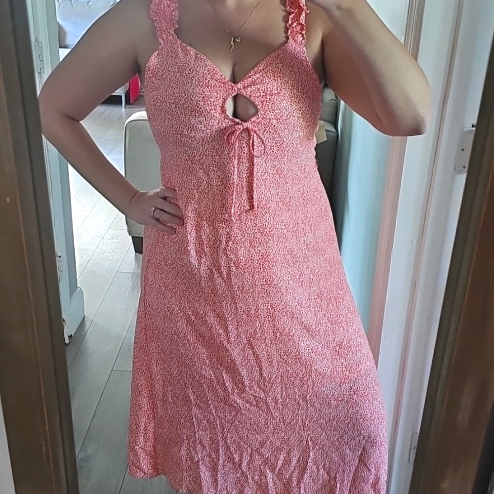 NWT Sienna Sky Pink Ribbed Tie Front Midi Sundress